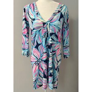 Lilly Pulitzer Womens Amina High Tide Dress Size Small V-Neck 3/4 Sleeve Floral‎